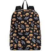 ZzWwR Halloween Bats Pumpkin Casual Polyester Laptop Backpack Large Daypack for Business Sport Travel School Bookbags