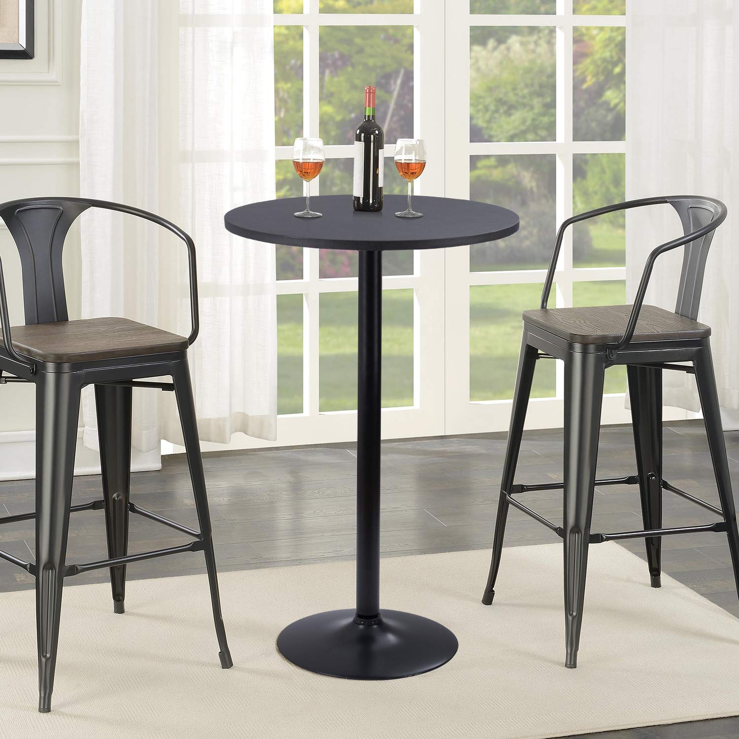 Furmax Bistro Pub Table Round Bar Height Cocktail Table Metal Base MDF Top Obsidian Table with Black Leg 23.8-Inch Top, 39.5-Inch Height (Black)