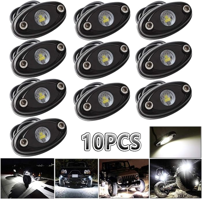 LEDMIRCY LED Rock Lights 10PCS White Kit for JEEP Off Road Truck RZR Auto Car Boat ATV SUV Waterproof High Power Neon Trail Rig Lights (Pack of 10,White)