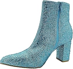 Women Rhinestone Block Chunky Heel Ankle Bootie