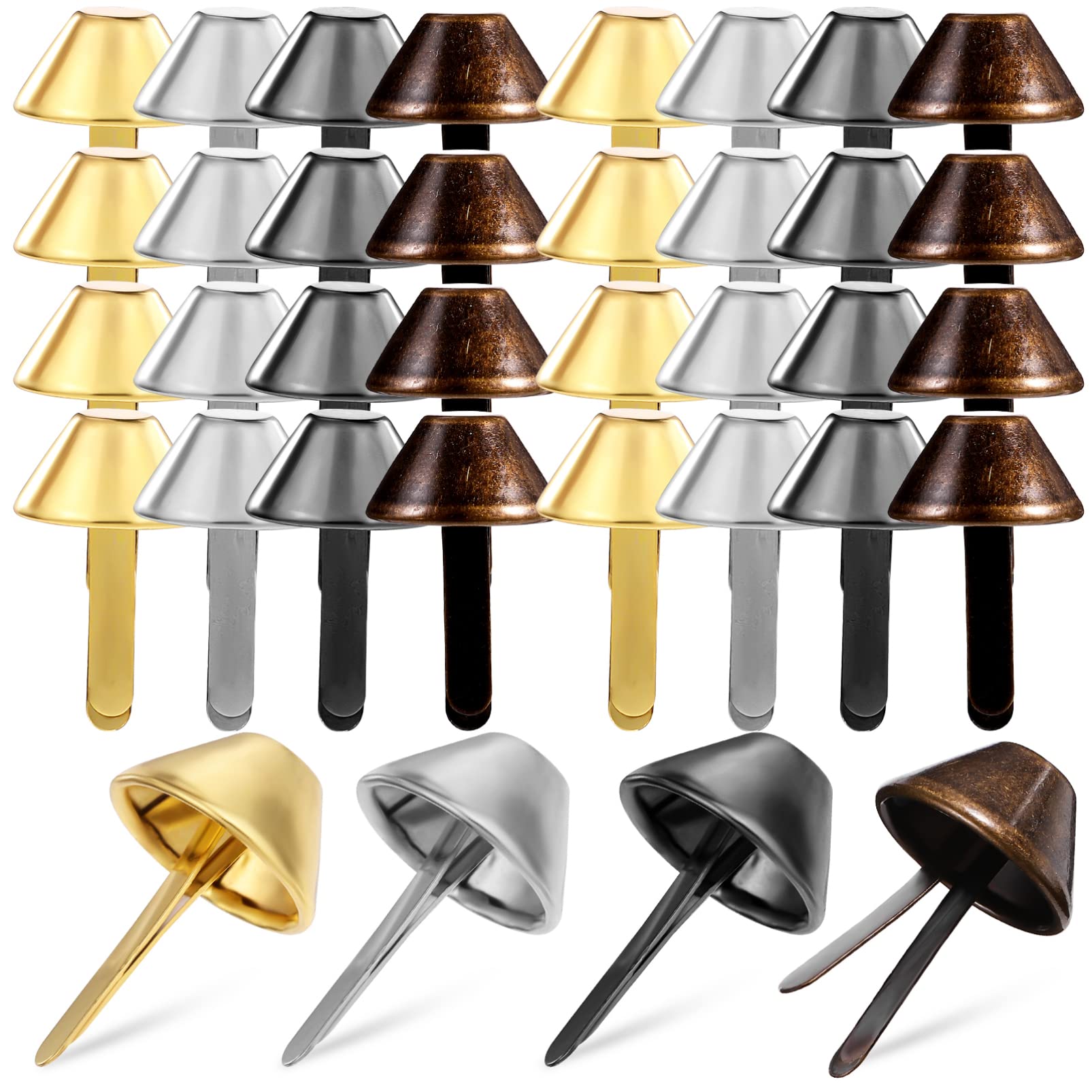 EXCEART 200Pcs Bag Feet Cone Studs Metal Rivets for Leather Craft Decorative Nailhead Studs in Bronze Gold Silver Black Handbag Purse Belt Shoes DIY Craft Projects