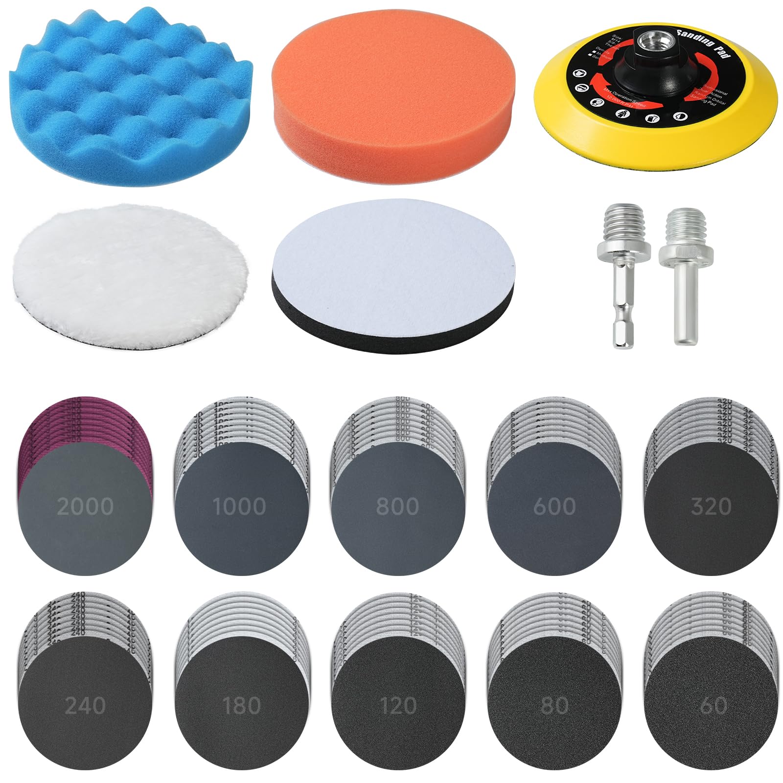 Seconero 87 Pcs 125mm Angle Grinder Grinding Discs Attachments M14, Hook and Loop Sanding Discs for Drill 60/80/120/180/240/320/600/800/1000/2000 Grit, Sander for Drill Attachment, Sandpaper for Wood