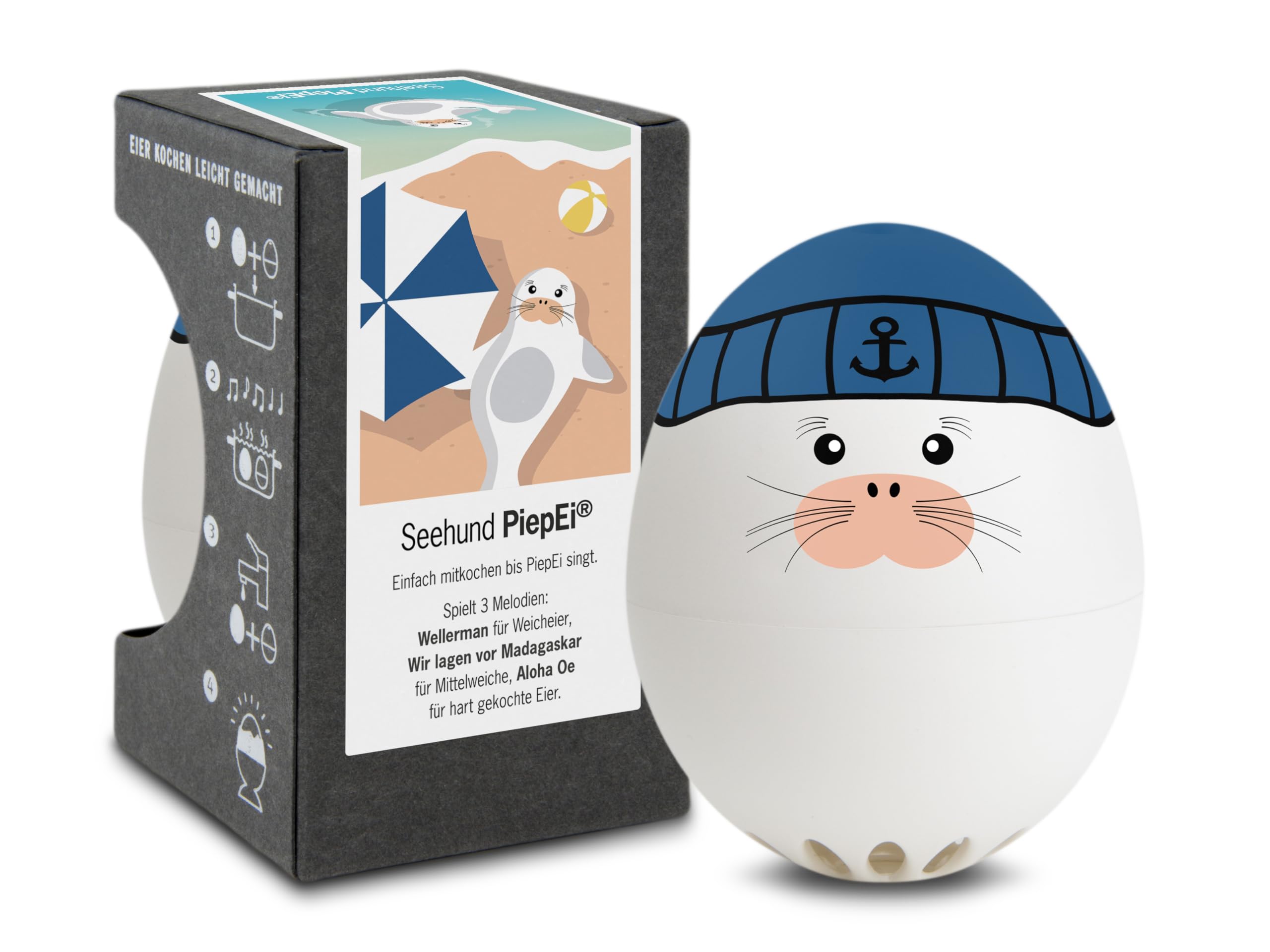 Seals PiepEi - Singing Egg Timer for Cooking - 3 Hardness Levels - Maritime Seal - Funny Musical Egg Timer - Brainstream