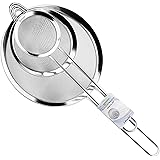 IPOW Set of 3 Stainless Steel Fine Mesh Strainer, Colander Sieve Sifters with Long Handle for Kitchen Food, Small Medium Larg