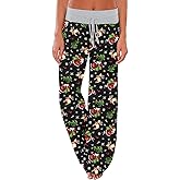 AMiERY Women's Comfy Casual Pajama Pants Floral Print Drawstring Palazzo Lounge Pants Wide Leg
