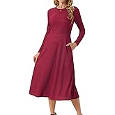 Seta T Women's Fall Dresses Long Sleeve Round Neck Casual Knit A-Line Midi Dress