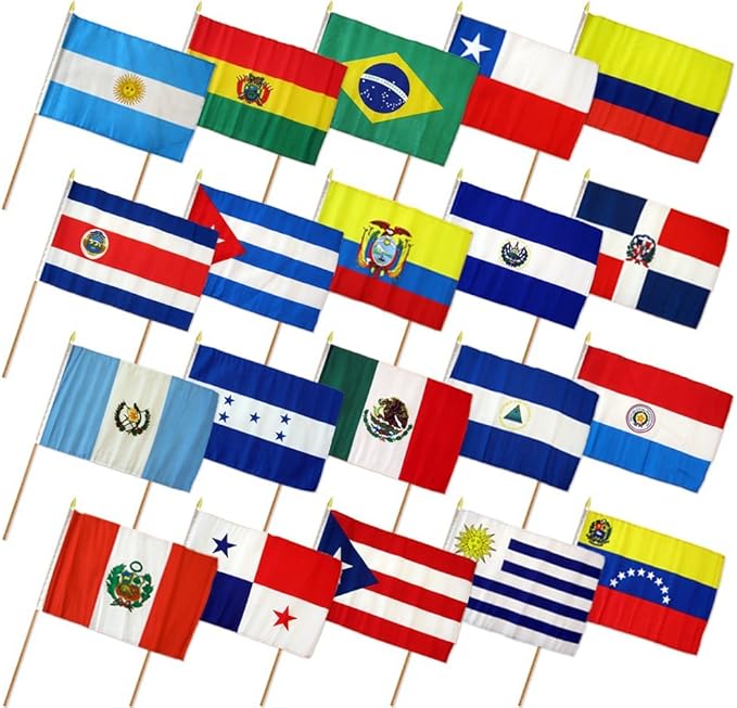 Set of 20 Latin American 12"x18" Stick Flags Garden