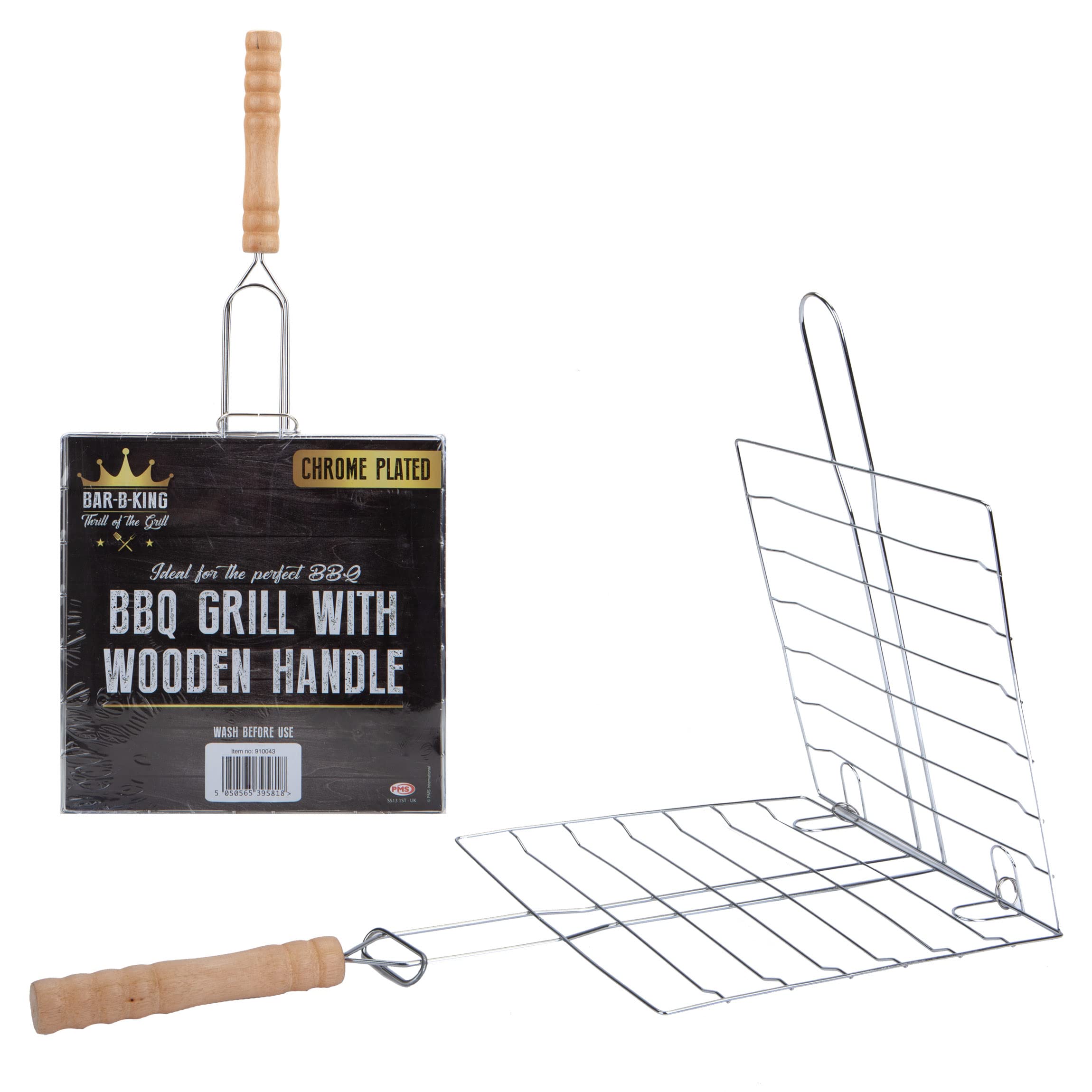 VFM - Bbq Grill With Wooden Handle, Barbeque Utensils Accessories, Great for Camping, Show You're the Pitmaster This Summer, Gifts for Men, Fathers Day and Birthdays, Perfect for Fish and Kebabs