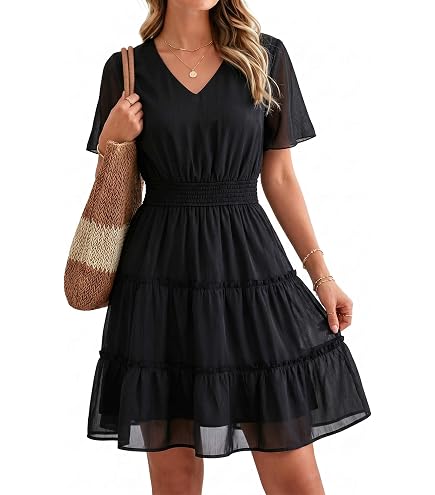 Summer Dresses for Women Short Sleeve Knee Length Fit Sundresses Flowy Floral Cute Sundress Spaghetti Sun Beach Dresses Army Green Small at Amazon Women's Clothing store