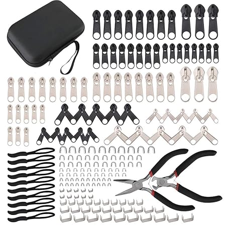 Queta Reißverschluss Reparatur Set mit Aufbewahrungsbox, Reißverschluss Reparatursatz Ersatz Kit mit Reißverschluss Installie
