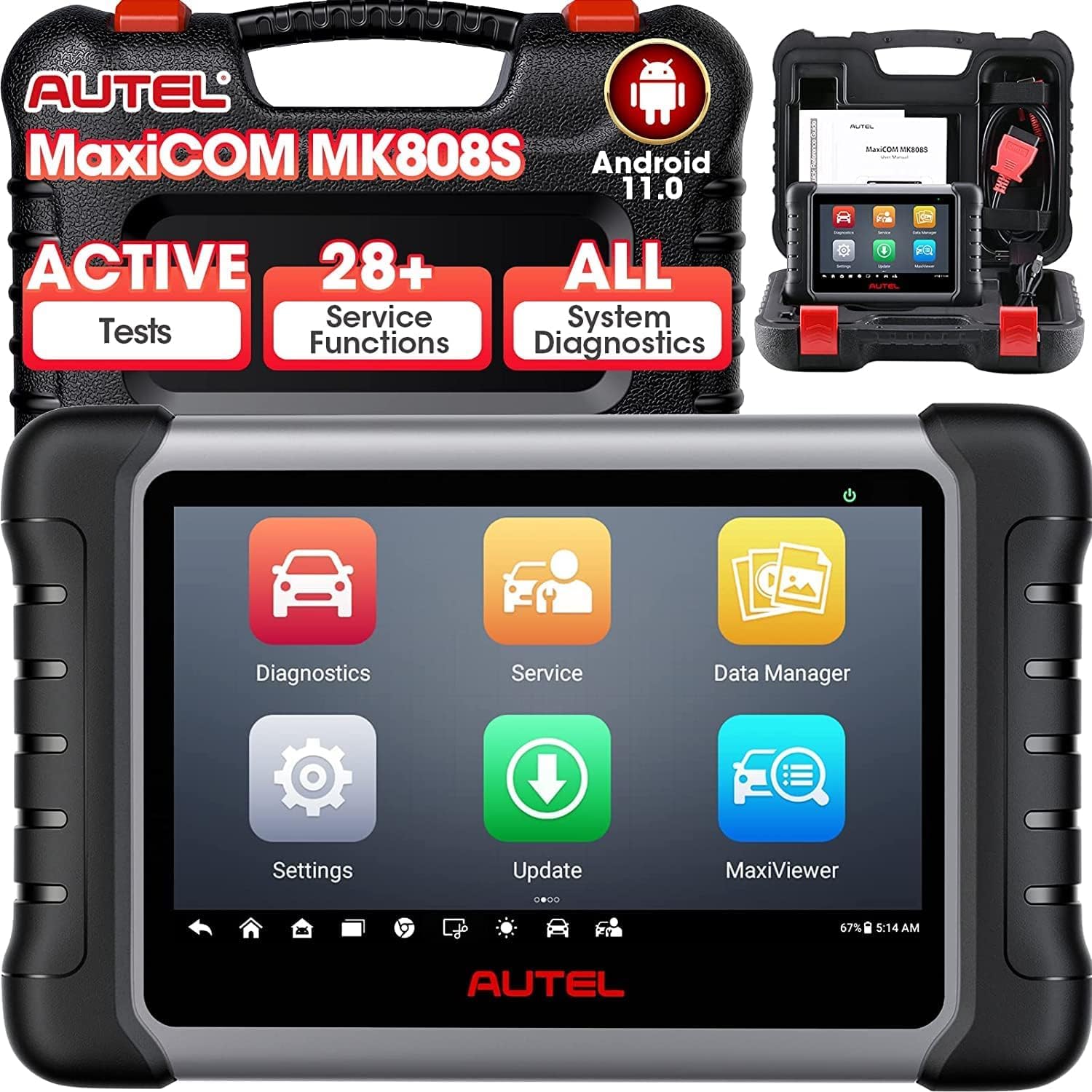 Autel MaxiCOM MK808S Car Diagnostic Tool, 2026 Bidirectional Tool Same As MK808BT PRO, 28+ Service, Active Test, All System Diagnosis, Injector Coding/EPB/BMS/SAS/TPMS/AutoVIN/ABS