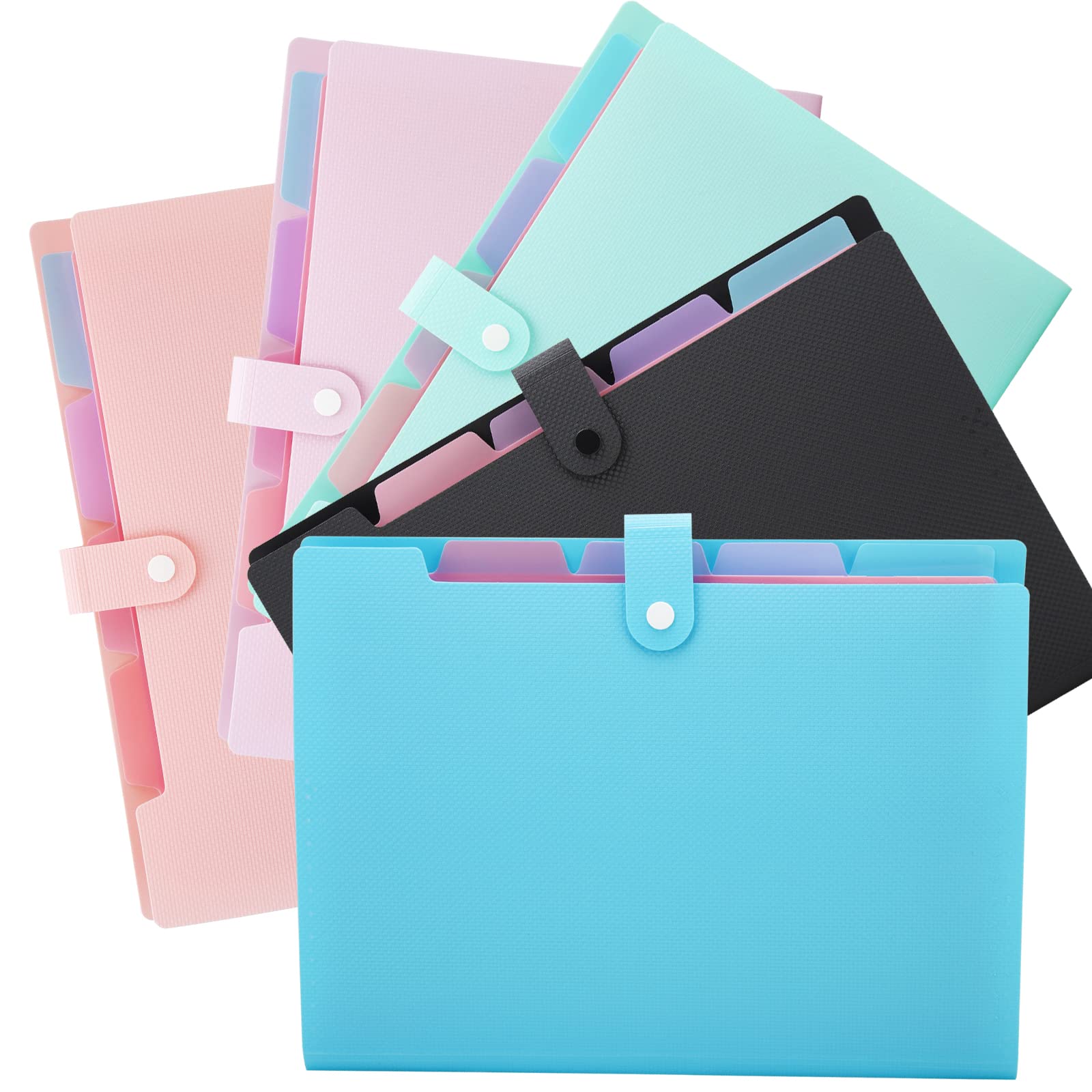 NAFY Colorful Expanding File Folder, 5 Pockets Folder with Colored Labels Portable Weave Pattern Accordion File Folder A4 Letter Size Project Organizer Document Folder for Office School (5 Color Mix)