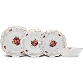 Karaca Forever Bone China Antique 24-Piece Dinner Set for 6 People, Multicolor Floral Dinnerware Set, Lightweight Fine China Plates and Bowls, Microwave and Dishwasher Safe Tableware