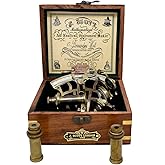 Vintage Brass Nautical Sextant German J Scott Replica with Hardwood Box Marine Instrument Celestial Telescope with Two bouble Sighting Scope