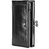 CONTACTS Full Grain Leather Kiss Lock Wallet for Women Vintage Clutch Wallet RFID Bifold Phone Wallet Card Holder