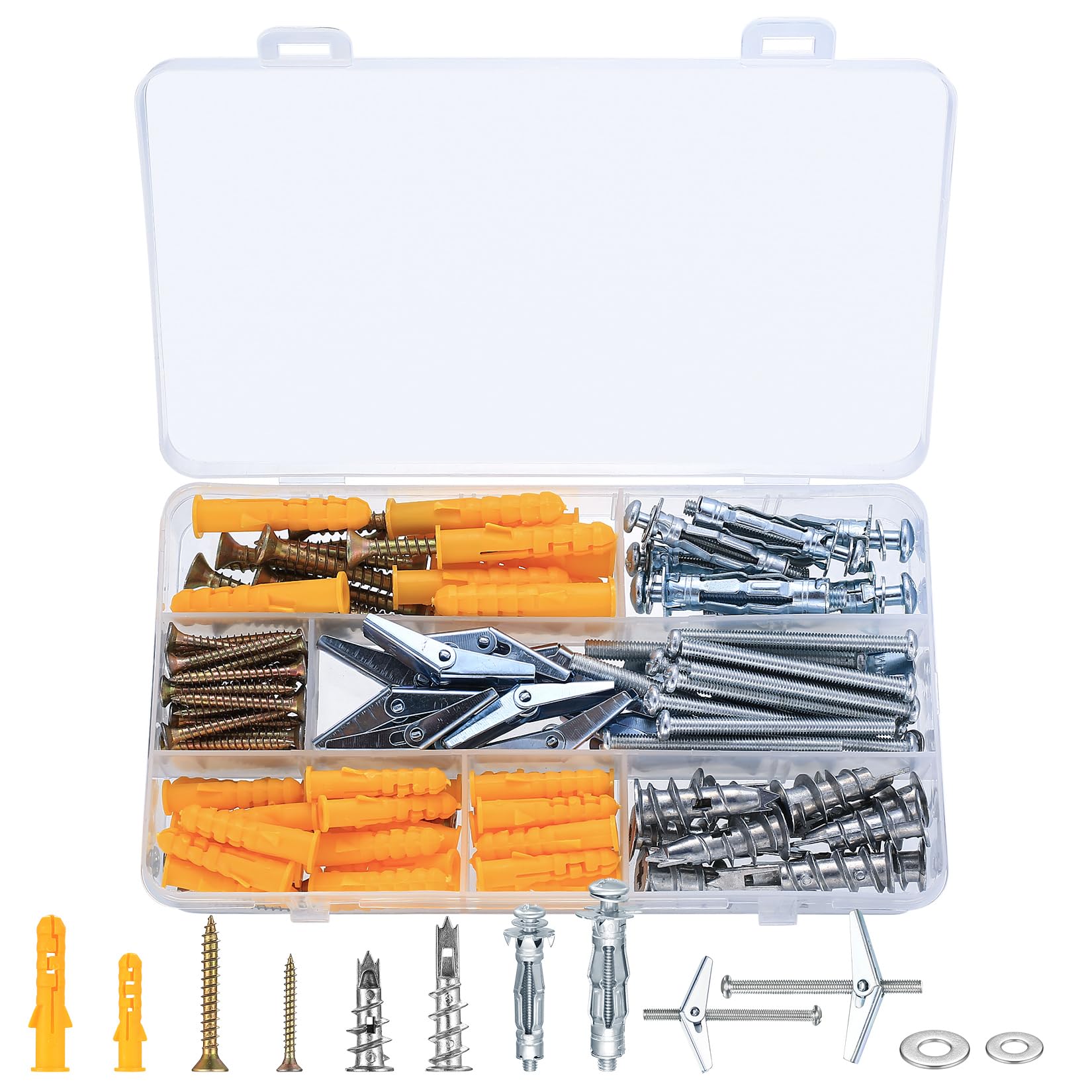 138 PCS M4/M5 Plasterboard Fixings Heavy Duty, Wall Plugs & Screws, Drywall & Wing Spring Toggle Bolts, Hollow Anchor Bolts, Plaster Boarding Cavity Hollow Wall Fixings for Brick Masonry Concrete