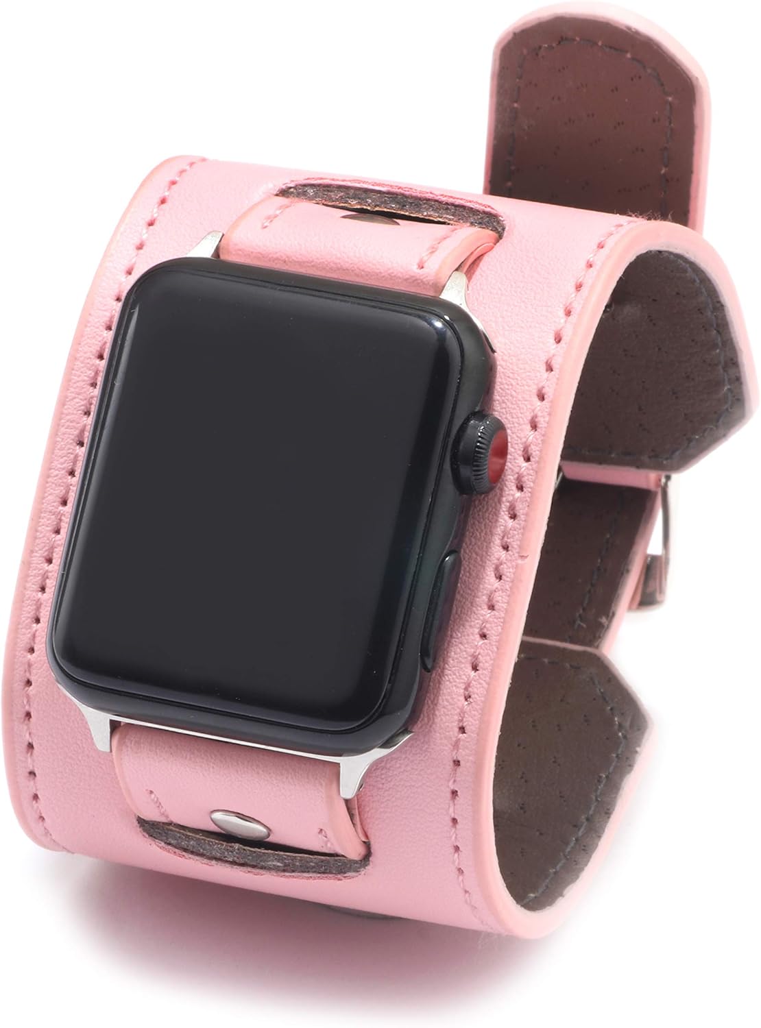 NIGHTCRUZ Compatible with Leather Apple Watch Band - Wide Leather Adjustable Bracelet for Apple Watch Series 5/4/3 (Pink, 38mm/40mm)