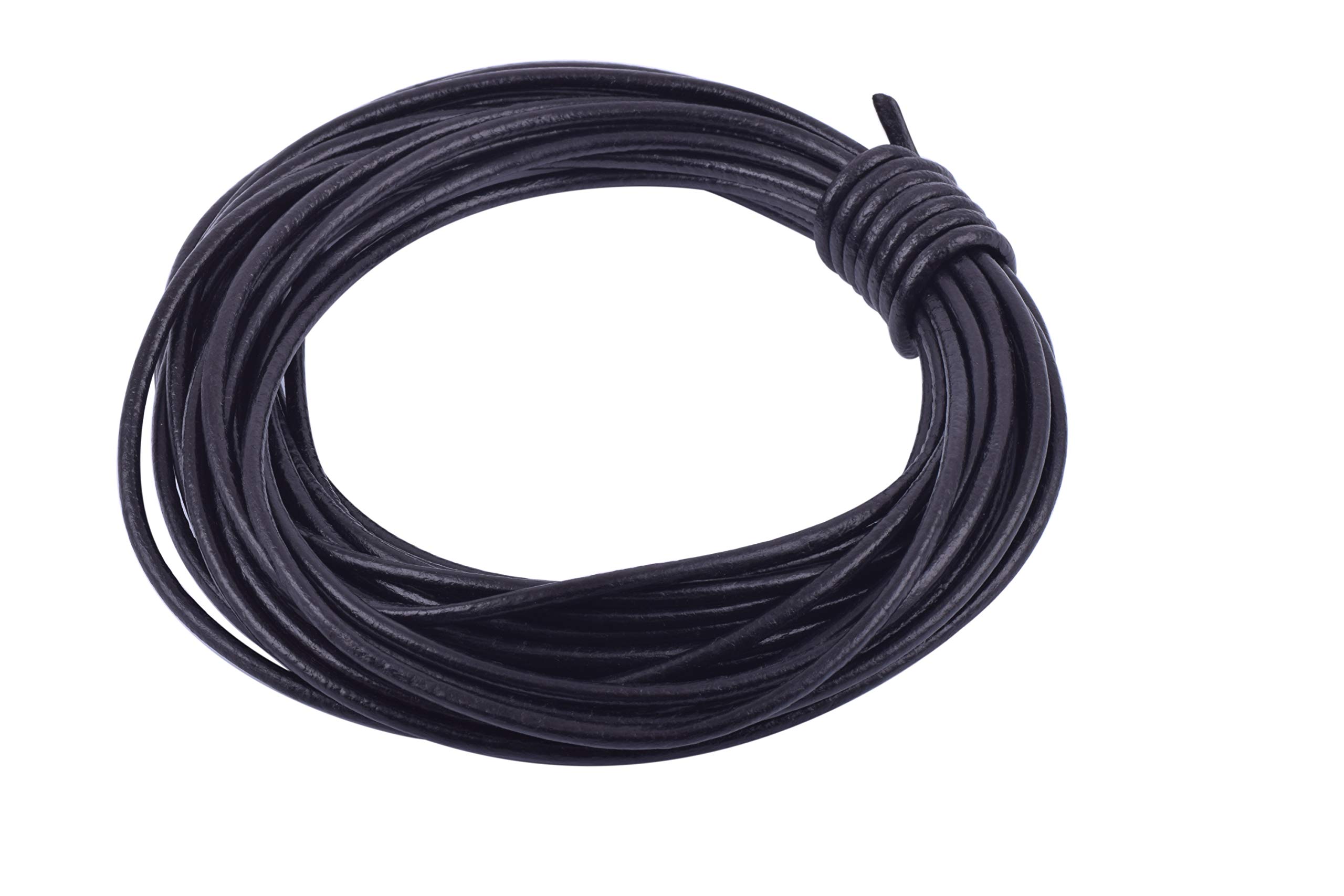 KONMAY 9.1 Meters 3.0mm Black Round Real Leather Cord for Jewellery Making and Crafting