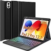 Nanhent Touchpad Keyboard Case for Xiaomi Redmi Pad 2 Pro 12.1 Inch 2025 Tablet, 7 Color Rainbow Backlight Detachable Bluetooth Trackpad Keyboard Folio Smart Cover with Pen Holder