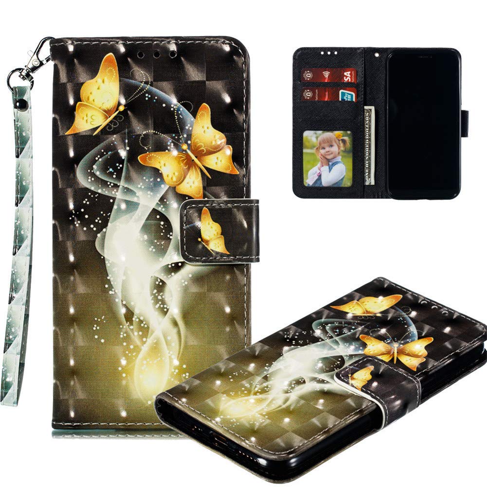 COTDINFOR Case for Galaxy S20 Ultra Cover Flip,3D Soft PU Leather Magnetic Stand Card Holder Shockproof Protective Wallet Phone Cover for Samsung Galaxy S20 Ultra Case Two Golden Butterflies XLL.