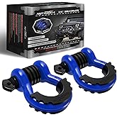 AUTMATCH D Ring Shackle 3/4" Shackles (2 Pack) 41,887Ibs Break Strength - Clevis Shackle with 7/8" Screw Pin and Shackle Isolator Washer Kit for Tow Strap Winch Off Road Vehicle Recovery, Blue & Black