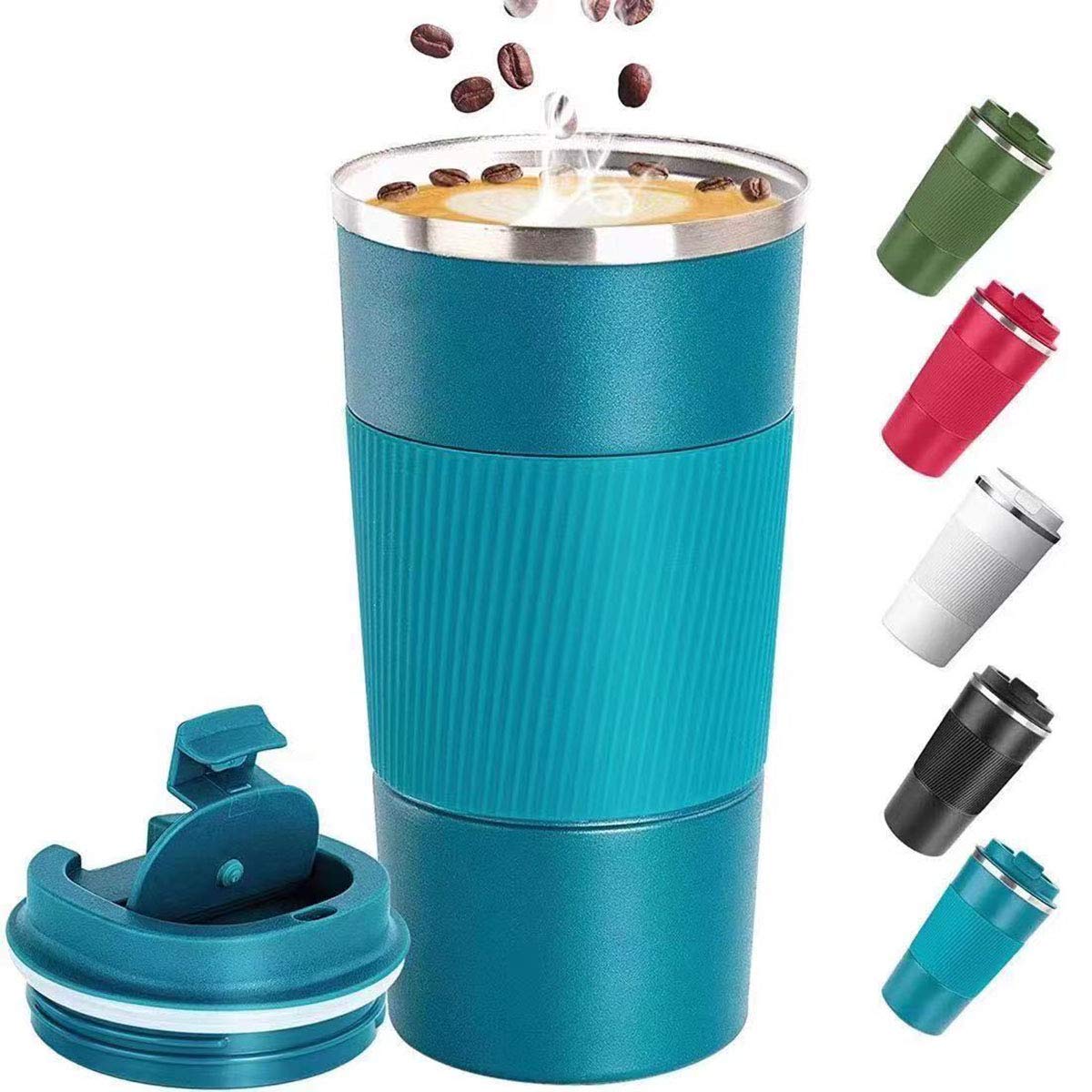 Coffee Cup, Vacuum Reusable Leakproof Double Wall Coffee Cup, Insulation Stainless Steel Eco-Friendly Travel Office Mug for Hot Coffee Tea and Cold Drinks, 17oz/500ml, Blue