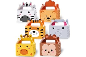 TEVXJ 12 Pack Jungle Safari Animals Party Favor Boxes Zoo Animals Theme Happy Birthday Goodies Treat Boxes Jungle Safari Party Candy Gift Bags for Kids Baby Shower Party Decorations Supplies