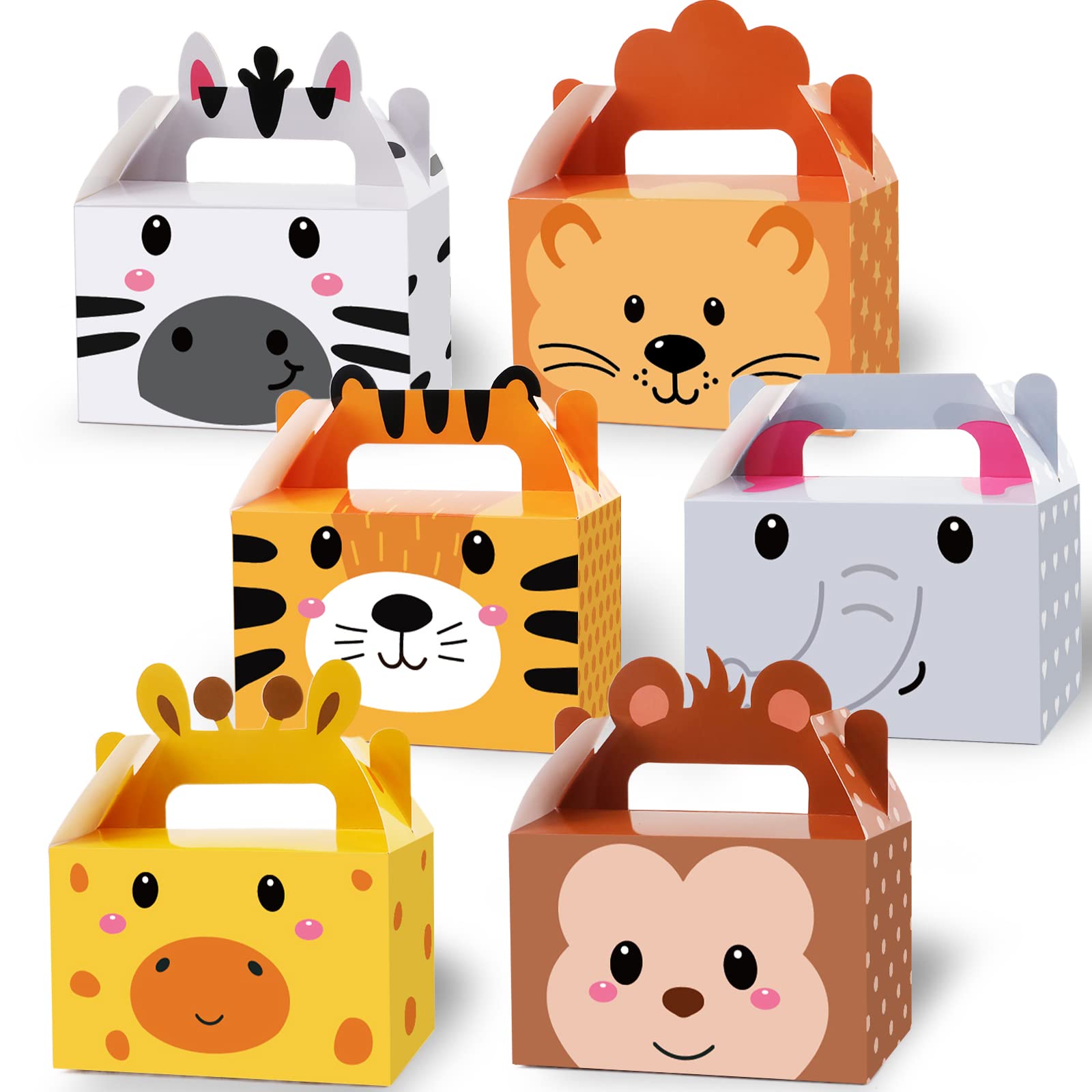 24 Pack Jungle Safari Animals Party Favor Boxes Zoo Animals Theme Happy Birthday Treat Boxes Party Decorations Bags Candy Goodies Gift Boxes for Kids Party Supplies 6 x 3 x 3.5 Inches