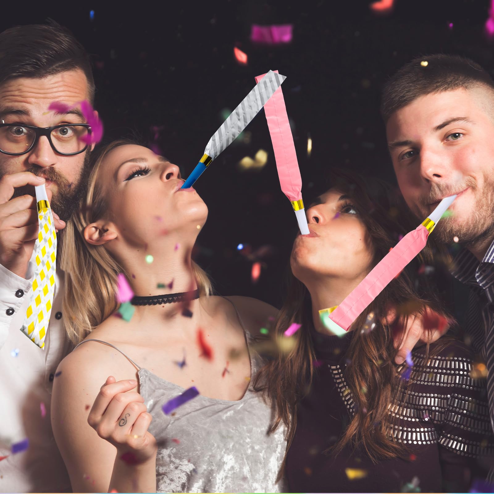 Skylety 20 Pcs Party Blowers Noisemakers Funny Birthday Halloween Christmas Blowouts Blow Horns Colorful Noisemakers Whistles Noise Makers Blowouts for 2025 Fall New Years Party Supplies