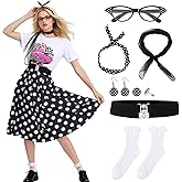 ZhouBoat 9Pcs Sock Hop Outfits Women 1950 Poodle Skirt T-Shirt Socks Scarf Headband 50s Accessories for 50s Party Costume