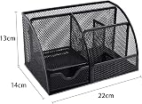 EasyPAG Office Mesh Desk Tidy with Drawer Black view 2