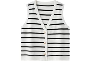 Sweezarmo Women Striped Sweater Vest Button Up Summer Sleeveless Cropped Sweater Tank Vest Tops for Women