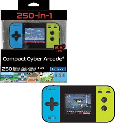 Compact Cyber Arcade Consola de Juegos portátil, 250 Juegos, LCD, con Pilas, Videojuego niño Adolescente, Negro / Azul / Verde, JL2377LXB
