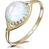 Jolliz Gold Opal Ring – Adjustable 14K Gold Filled 8mm Opal Statement Ring - Jewelry Rings For Women