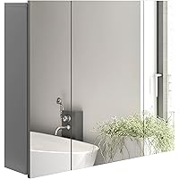 kleankin 28" x 24" Medicine Cabinet, Wall Mounted Bathroom Mirror Cabinet with Mirrored Doors, Adjustable Shelves, Grey