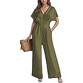 CUPSHE Womens Wide Leg Jumpsuits V-Neck Batwing Short Sleeve Summer Long Rompe Casual Outfit Pocket
