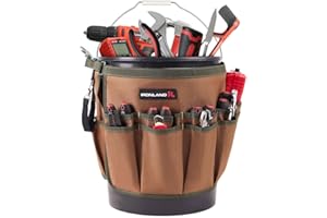 IRONLAND Bucket Tool Organizer Fit 5 Gallon Bucket, 14 Pockets, Bucket Tool Caddy Organization for Garden, Construction, Carpenter, Electrician, Builder Brown