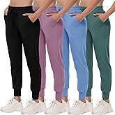 4 Pack Joggers for Women - Sweatpants with Pockets Lightweight Comfy Yoga Pants for Workout Travel Lounge
