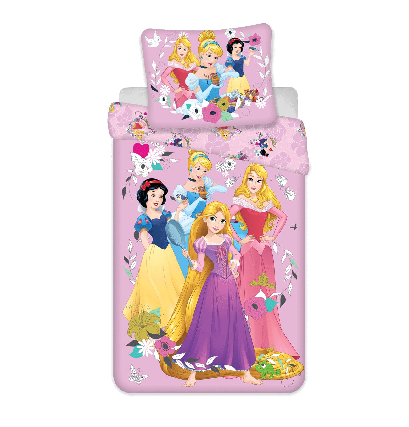 Disney Princesses European Size Single Cotton Duvet Cover And Pillowcase Set - Pink/Multi