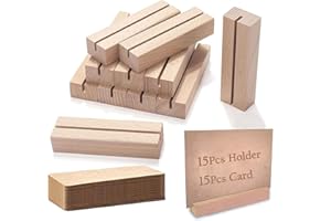 15 Pieces Heavy Wood Place Card Holders, Wood Sign Holders Table Number Stand, Perfect for Table Number Signs, Wedding Party 