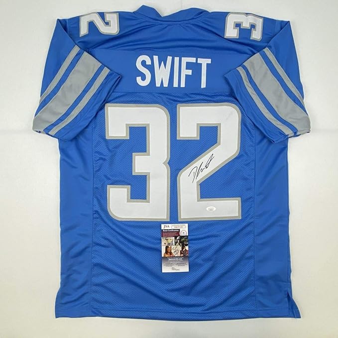Autographed/Signed D'Andre Swift Detroit Blue Football Jersey JSA COA