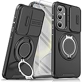 Vaki Case for Samsung Galaxy S24 Case with Screen Protector, Galaxy S24 5G Rugged Military Grade Shockproof Phone Case for Samsung S24 5G Protective Cover with Ring Magnetic Kickstand (Black)