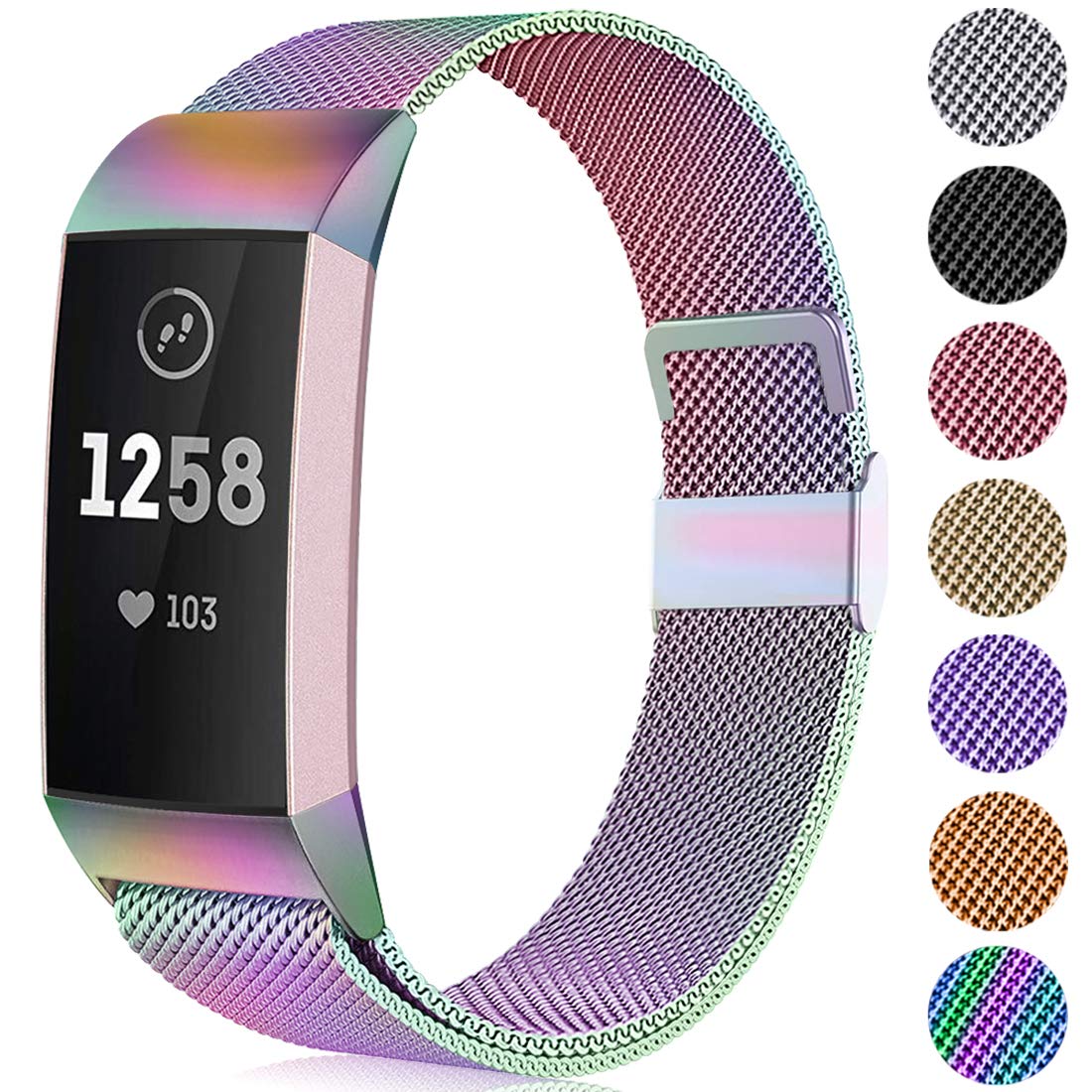 Faliogo Replacement Band Compatible with Fitbit Charge 3 Bracelet/Fitbit Charge 4 Bracelet, Adjustable Stainless Steel Metal Band for Women Men, Small Colorful โ image 1