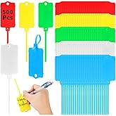 500 PCS Plastic Shipping Tags 1.46" x 2.48" Waterproof Labels Writable Hanging Tag with Sealing Strap Plastic Tags Shipping Cable Tie Label Tag for Keys Luggage Logistic Inventory