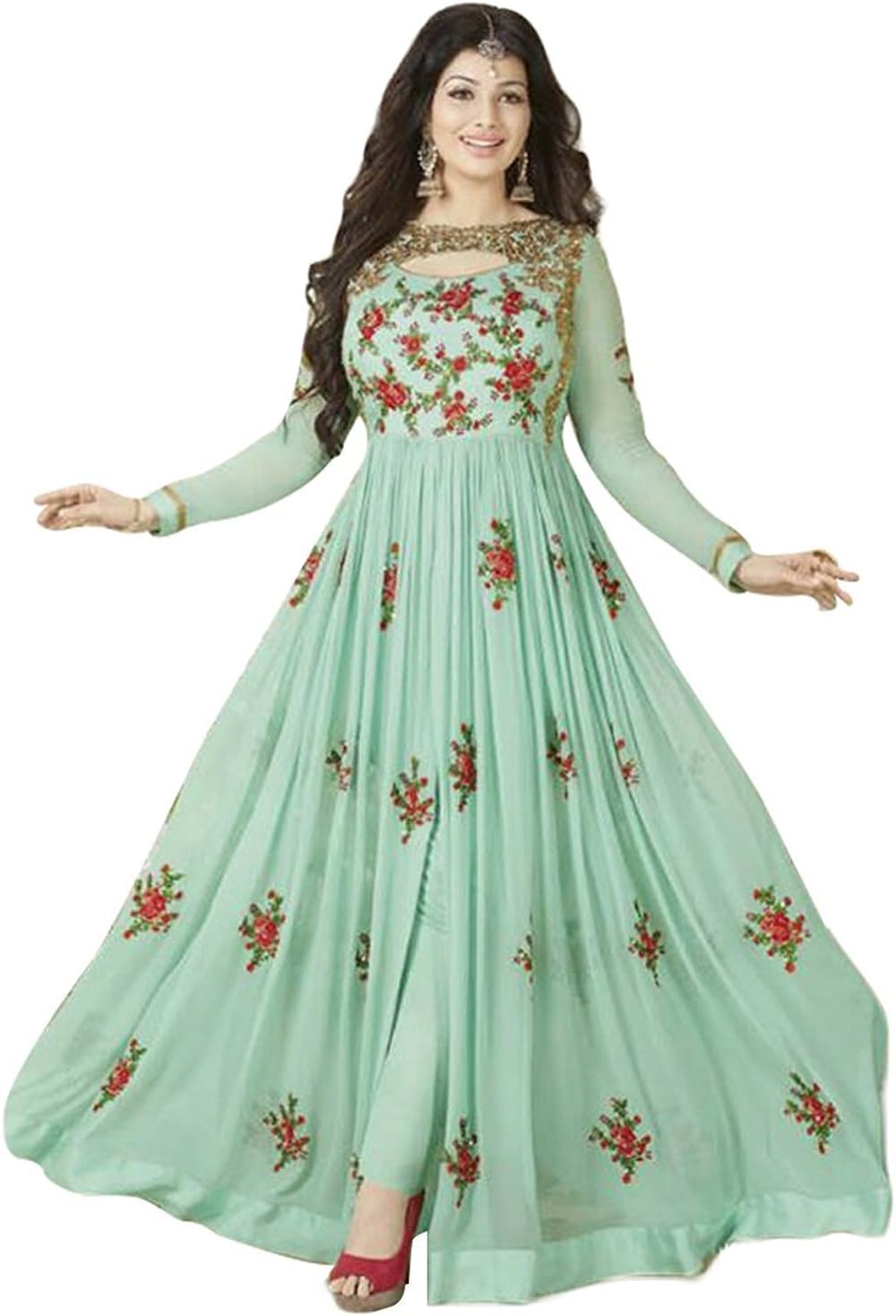 Saree Kurti Marts Dwarkesh Fashion Women's Georgette Dress Material