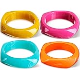 Landical Colorful Square Acrylic Resin Bangle Bracelet Wide Geometric Irregular Wristbands Women