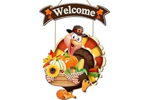 SIONOIUR Thanksgiving Turkey Welcome Door Sign Decor, Wooden Wreath for Front Door Hanger, Yard Farmhouse Home Gobble Sign, Give Thanks Rustic Autumn Harvest Sunflowers Pumpkins Thanksgiving Party Decor