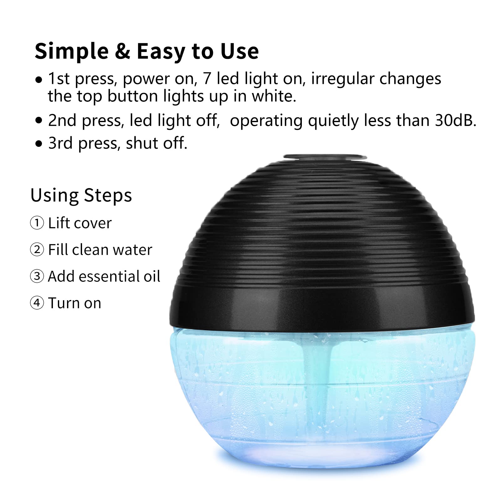 Water-Based Purifier Air Washer, Air Revitalizer & Freshener, Air Fresher with 6 Colorful lights for Rooms (Black)