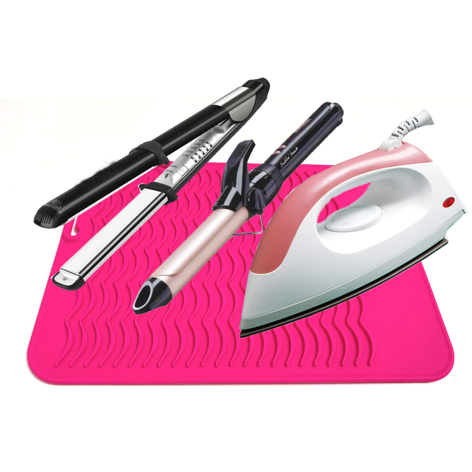 Heat Resistant Mat for Curling Irons, Hair Straightener, Flat Irons and Hair Styling Tools 9" x 6.5", Food Grade Silicone, Pink: Beauty