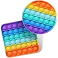 2 Packs Pop Fidget Sensory Toys, Autism Special Needs Stress Relief Silicone Pressure Relieving Toys, Round and Square Squeeze Toys for Kids Children Adults (Set of 2)